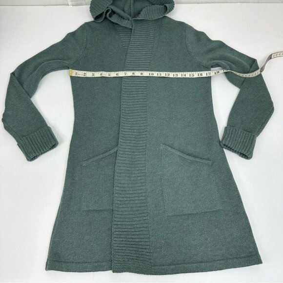 Tahari Women’s Green Luxury Open Cardigan Hooded Long Knit Sweater S/C34 - Picture 9 of 12